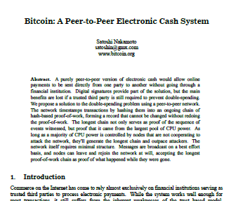 Thumbnail of the original Bitcoin paper.